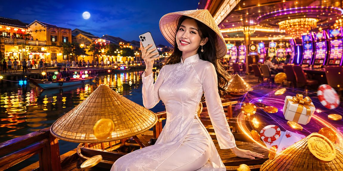 Người dùng áo dài tại Hội An đăng ký trải nghiệm casino mobile